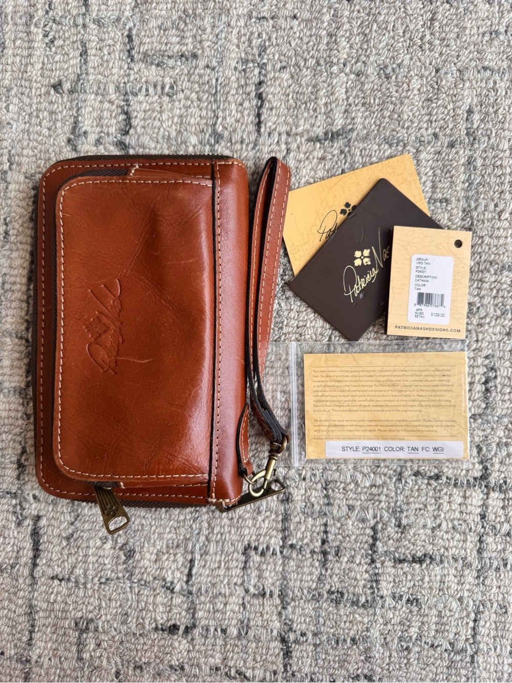 Patricia Nash Tan Leather Zip Wallet Wristlet